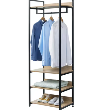 Kledingrek met 3 Planken – Industriële Garderobekast van Hout en Metaal 56×36×170 cm