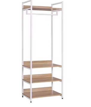 Kledingrek met 3 Planken – Industriële Garderobekast van Hout en Metaal 56×36×170 cm