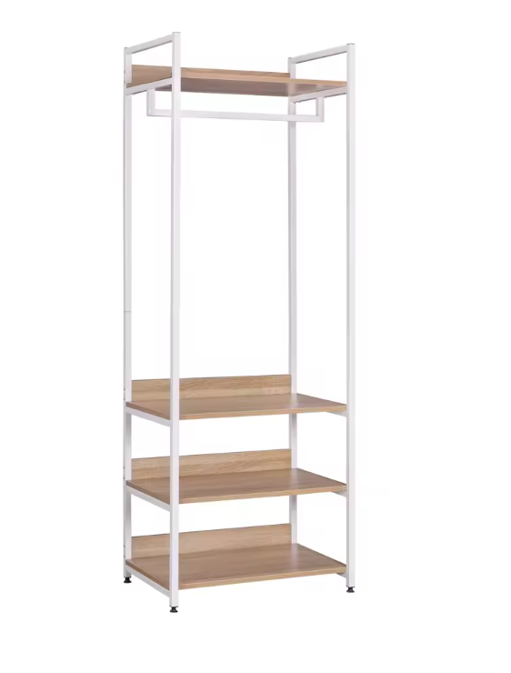 Kledingrek met 3 Planken – Industriële Garderobekast van Hout en Metaal 56×36×170 cm