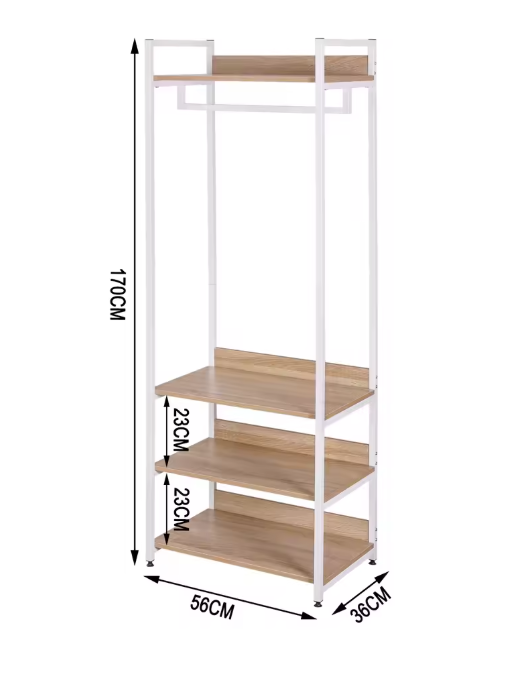Kledingrek met 3 Planken – Industriële Garderobekast van Hout en Metaal 56×36×170 cm