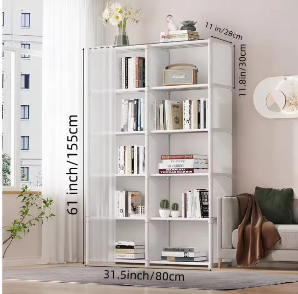 Stoffen Garderobekast met Stalen Frame – Ruime Opbergkast met Planken