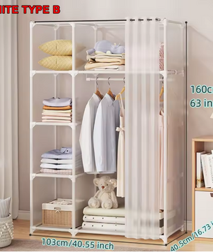 Stoffen Garderobekast met Stalen Frame – Ruime Opbergkast met Planken