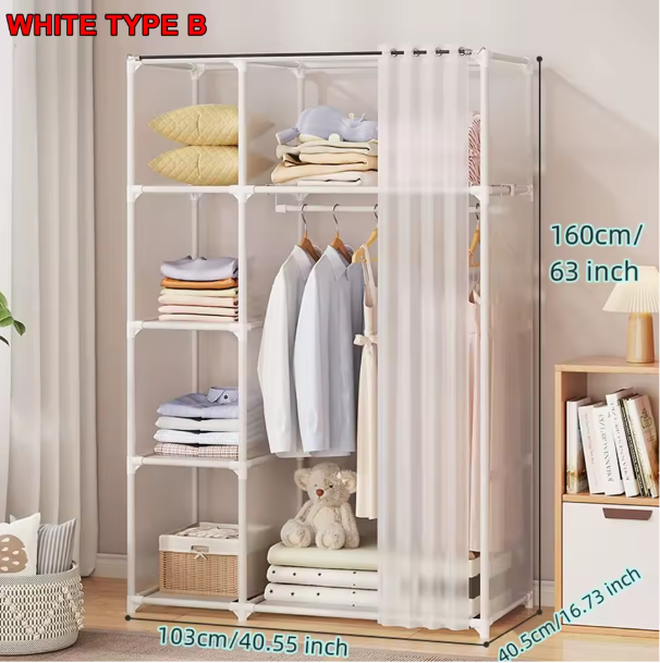 Stoffen Garderobekast met Stalen Frame – Ruime Opbergkast met Planken