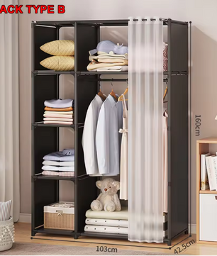 Stoffen Garderobekast met Stalen Frame – Ruime Opbergkast met Planken