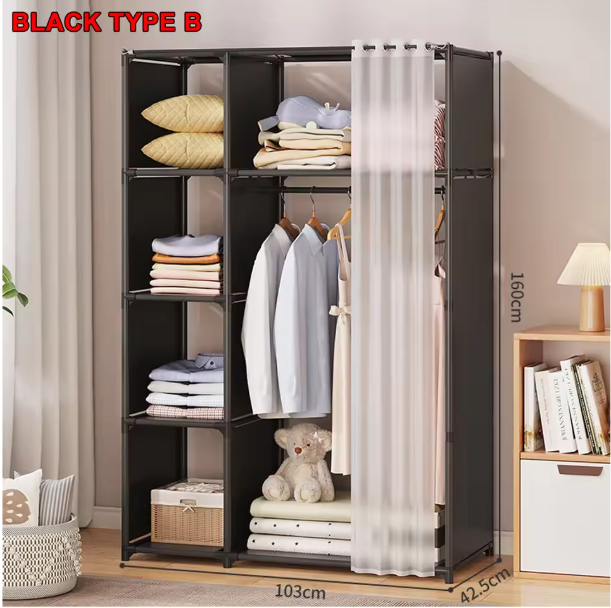 Stoffen Garderobekast met Stalen Frame – Ruime Opbergkast met Planken