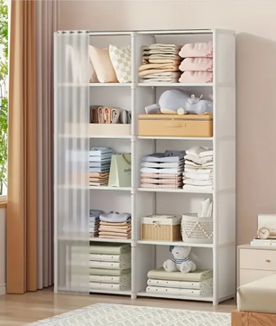 Stoffen Garderobekast met Stalen Frame – Ruime Opbergkast met Planken