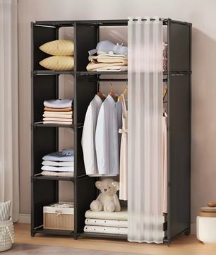 Stoffen Garderobekast met Stalen Frame – Ruime Opbergkast met Planken