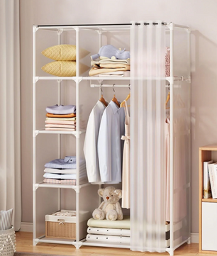 Stoffen Garderobekast met Stalen Frame – Ruime Opbergkast met Planken