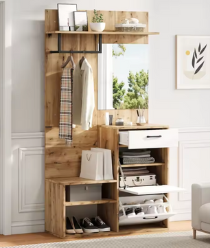 Halmeubel met Spiegel en Schoenkast – Complete Garderobeset 100×38,5×190 cm