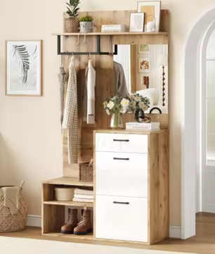 Halmeubel met Spiegel en Schoenkast – Complete Garderobeset 100×38,5×190 cm