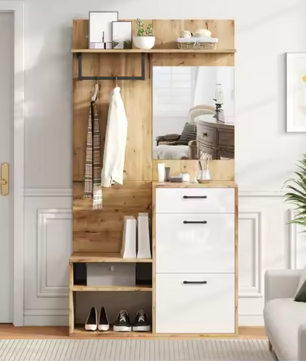 Halmeubel met Spiegel en Schoenkast – Complete Garderobeset 100×38,5×190 cm