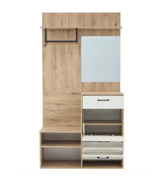 Halmeubel met Spiegel en Schoenkast – Complete Garderobeset 100×38,5×190 cm