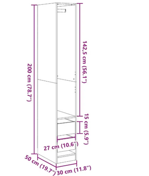 Smalle Garderobekast in Eikenlook – Houten Opbergkast 30×50×200 cm