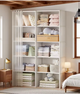 Stoffen Garderobekast met 6 Lagen – Opvouwbare Kledingkast met Metaalframe