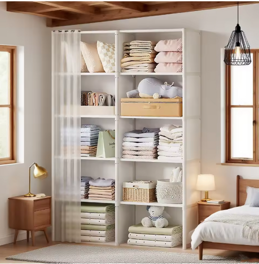 Stoffen Garderobekast met 6 Lagen – Opvouwbare Kledingkast met Metaalframe