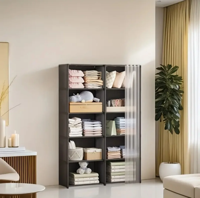 Stoffen Garderobekast met 6 Lagen – Opvouwbare Kledingkast met Metaalframe