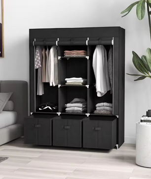 Opvouwbare Stoffen Kledingkast – 2 Roedes, 3 Lades en 5 Planken, 125 cm