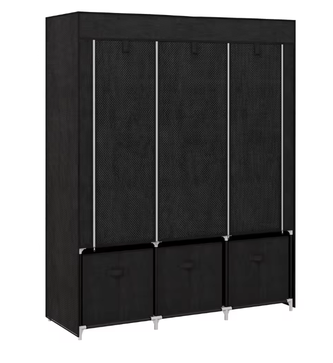 Opvouwbare Stoffen Kledingkast – 2 Roedes, 3 Lades en 5 Planken, 125 cm