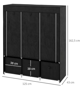 Opvouwbare Stoffen Kledingkast – 2 Roedes, 3 Lades en 5 Planken, 125 cm