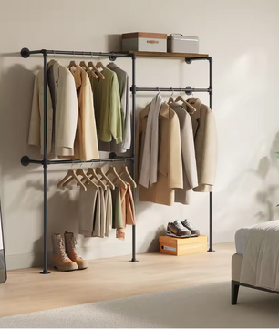 Industriële Wandkast Open Kledingrek – Met Planken en Roedes, 186 cm