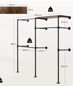 Industriële Wandkast Open Kledingrek – Met Planken en Roedes, 186 cm