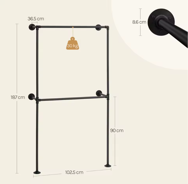 Industriële Wandkast Open Kledingrek – Met Planken en Roedes, 186 cm