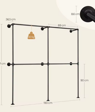 Industriële Wandkast Open Kledingrek – Met Planken en Roedes, 186 cm
