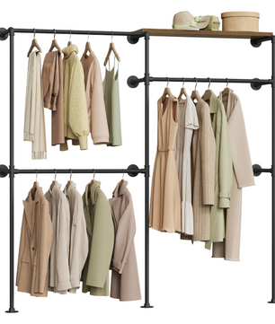 Industriële Wandkast Open Kledingrek – Met Planken en Roedes, 186 cm