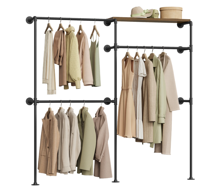 Industriële Wandkast Open Kledingrek – Met Planken en Roedes, 186 cm