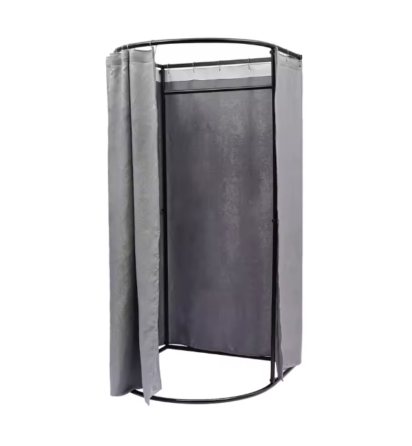 Vrijstaande Paskamer met Gordijn en Kledingrek – 100×95×200 cm, Grijs