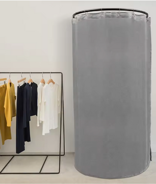 Vrijstaande Paskamer met Gordijn en Kledingrek – 100×95×200 cm, Grijs