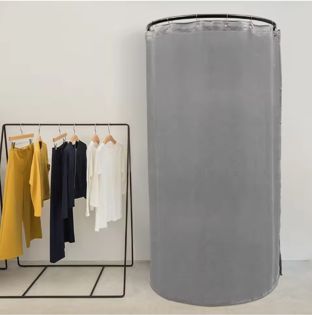 Vrijstaande Paskamer met Gordijn en Kledingrek – 100×95×200 cm, Grijs