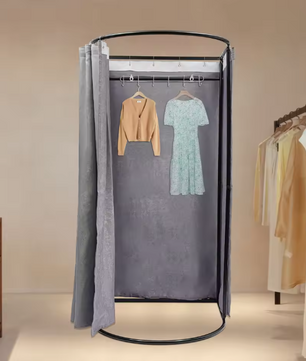 Vrijstaande Paskamer met Gordijn en Kledingrek – 100×95×200 cm, Grijs