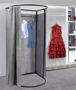 Vrijstaande Paskamer met Gordijn en Kledingrek – 100×95×200 cm, Grijs