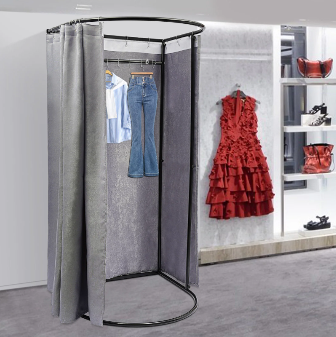 Vrijstaande Paskamer met Gordijn en Kledingrek – 100×95×200 cm, Grijs