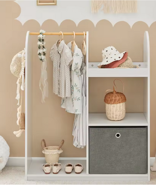 Kinderkledingkast met 3 Haken en Stoffen Lade – 97×108×35 cm, Wit