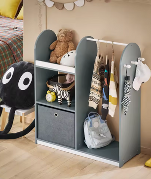 Kinderkledingkast met 3 Haken en Stoffen Lade – 97×108×35 cm, Wit