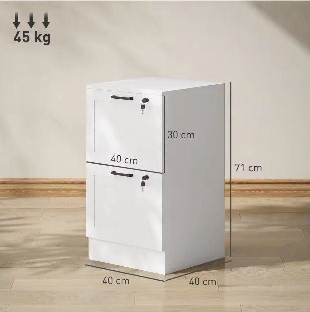 Houten Ladeblok met 2 Lades en Slot – Compact Kantooropbergmeubel voor A4 Documenten