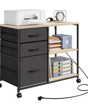 Verrijdbare Archiefkast met USB-laadstation – 80 cm, Eikenhout en Metaal