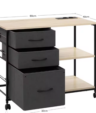 Verrijdbare Archiefkast met USB-laadstation – 80 cm, Eikenhout en Metaal