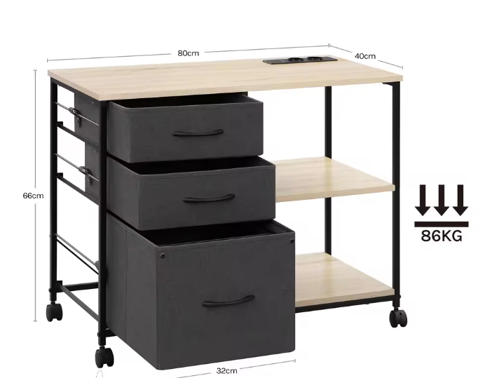 Verrijdbare Archiefkast met USB-laadstation – 80 cm, Eikenhout en Metaal