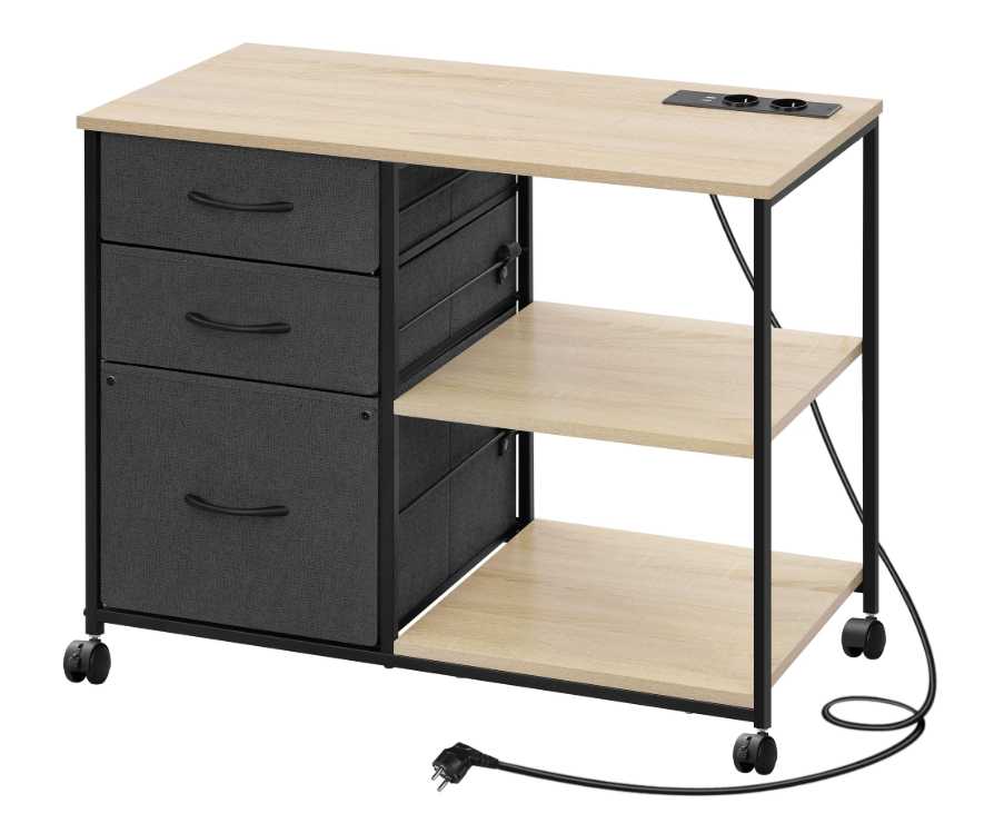 Verrijdbare Archiefkast met USB-laadstation – 80 cm, Eikenhout en Metaal