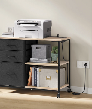 Verrijdbare Archiefkast met USB-laadstation – 80 cm, Eikenhout en Metaal