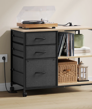 Verrijdbare Archiefkast met USB-laadstation – 80 cm, Eikenhout en Metaal