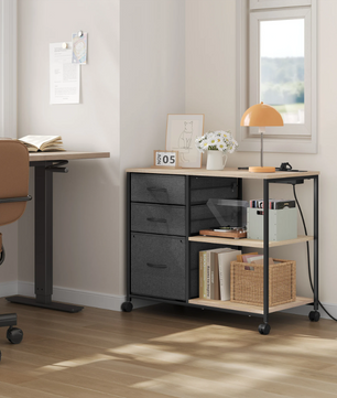 Verrijdbare Archiefkast met USB-laadstation – 80 cm, Eikenhout en Metaal