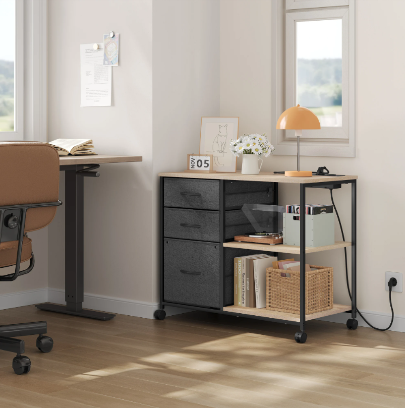 Verrijdbare Archiefkast met USB-laadstation – 80 cm, Eikenhout en Metaal