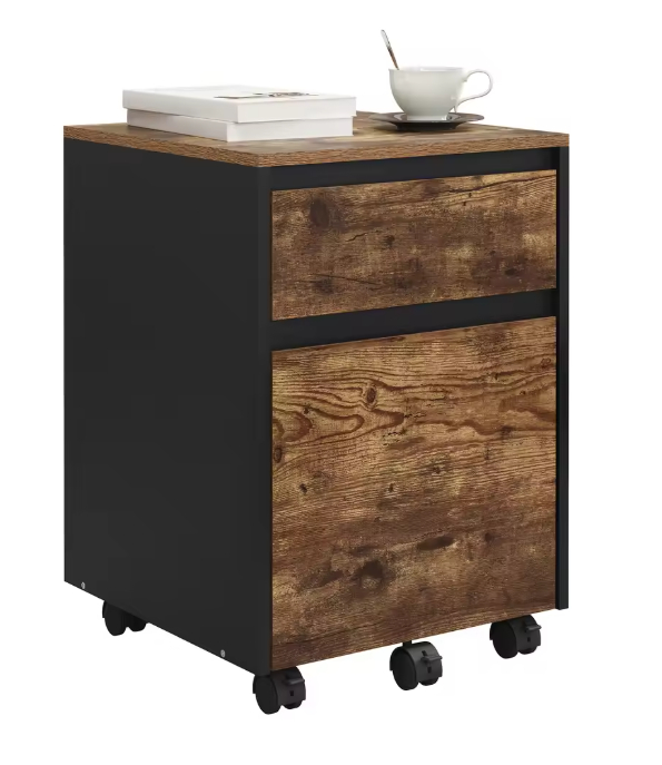 Verrijdbare Dossierkast met 2 Lades – 40 cm, Vintage Wit Hout