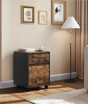 Verrijdbare Dossierkast met 2 Lades – 40 cm, Vintage Wit Hout