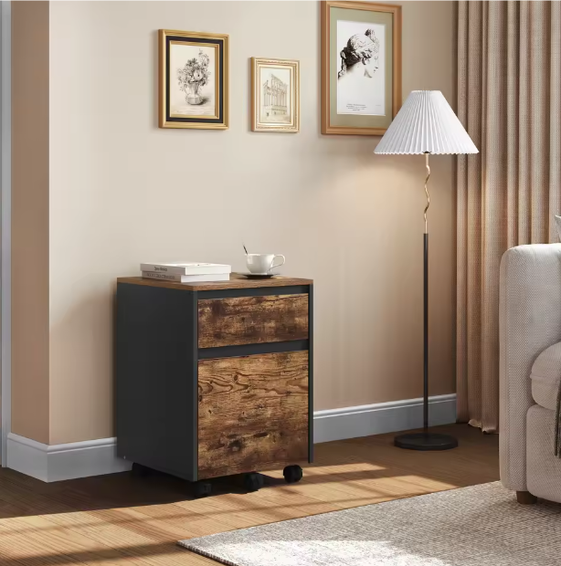 Verrijdbare Dossierkast met 2 Lades – 40 cm, Vintage Wit Hout