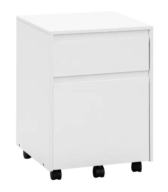 Verrijdbare Dossierkast met 2 Lades – 40 cm, Vintage Wit Hout